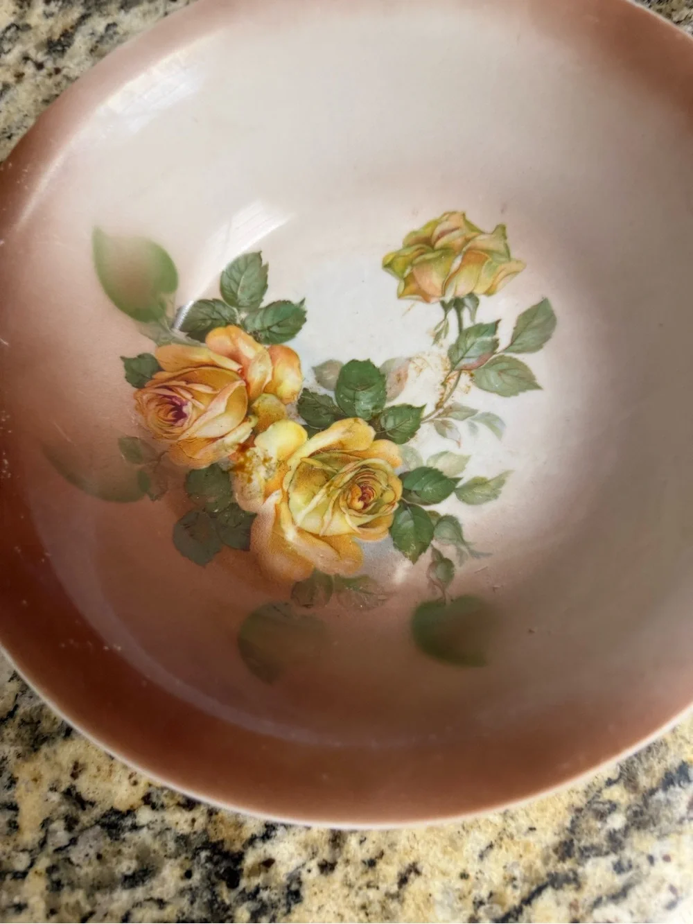 Vintage Floral Ceramic Serving Bowl - Pink and Yellow Roses